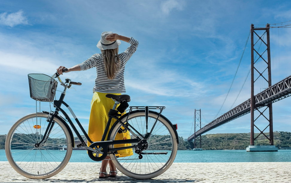 Riverside route cycling in Lisbon